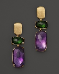 Exclusively at Bloomingdale's, drop earrings in hand-engraved 18K yellow gold with green tourmaline and amethyst from Marco Bicego. Exclusively at Bloomingdale's, drop earrings in hand-engraved 18K yellow gold with green tourmaline and amethyst from Marco Bicego.
