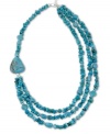 A summer essential, Avalonia Road's vibrant 3-row necklace features genuine turquoise chips and a large turquoise nugget. Clasp and extension chain crafted in sterling silver. Approximate length: 20 inches + 3-inch extender.