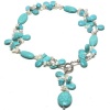 24 Beautiful Turquoise & White Freshwater Pearl Necklace With Toggle Hook