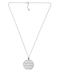 A versatile pendant with a subtle hint of sparkle. Emporio Armani's stainless steel pendant features a sleek circular design with glittering strips of crystals. Approximate length: 18 inches + 2-inch extender. Approximate drop: 1 inch. A versatile pendant with a subtle hint of sparkle. Emporio Armani's stainless steel pendant features a sleek circular design with glittering strips of crystals. Approximate length: 18 inches + 2-inch extender. Approximate drop: 1 inch.
