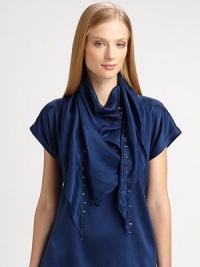 Beads adorn the ends of this whisper silk scarf for year-round-styleSilkBead details27 X 44Imported Beads adorn the ends of this whisper silk scarf for year-round-styleSilkBead details27 X 44Imported