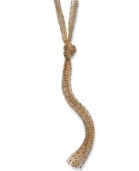 Let loose. Wispy chains knotted together in a lariat design create a confident, glamorous look on this Alfani necklace. Set in gold tone mixed metal. Approximate length: 24 inches + 3-inch extender. Approximate drop: 7 inches. Let loose. Wispy chains knotted together in a lariat design create a confident, glamorous look on this Alfani necklace. Set in gold tone mixed metal. Approximate length: 24 inches + 3-inch extender. Approximate drop: 7 inches.