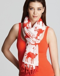 Rock a Moroccan look in this breezy kate spade new york scarf featuring a fun, flame-colored camel print and exotic tassels. Rock a Moroccan look in this breezy kate spade new york scarf featuring a fun, flame-colored camel print and exotic tassels.