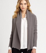 An ultra-cozy knit in luxurious cashmere with an oversized shawl collar. Shawl collarOpen frontRibbed trim at neckline, cuffs and hemAbout 26 longCashmereDry cleanImported