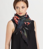 A vivid, dynamic floral print meets an eye-catching optical illusion on this sumptuous modal and cashmere wrap.90% modal/10% cashmereAbout 55 X 55Dry cleanMade in Italy