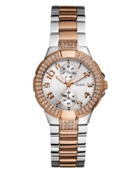 Claim your status as a fashionista with this on-trend watch by GUESS. Claim your status as a fashionista with this on-trend watch by GUESS.