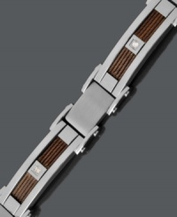 Sophisticated style with a subtle flair. Men's bracelet features a cable link design accented by round-cut diamonds. Crafted in stainless steel and brown ion-plated stainless steel. Approximate length: 8-1/2 inches. Sophisticated style with a subtle flair. Men's bracelet features a cable link design accented by round-cut diamonds. Crafted in stainless steel and brown ion-plated stainless steel. Approximate length: 8-1/2 inches.