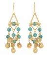 Rachel Reinhardt Kate 14k Gold Plated Elegant Chandelier Dangle Earring with Blue Turquoise and Textured Gold Disk Dangles
