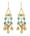 Rachel Reinhardt Kate 14k Gold Plated Elegant Chandelier Dangle Earring with Blue Turquoise and Textured Gold Disk Dangles