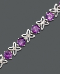 A gorgeous gift for a February birthday girl or a lover of violet. Round-cut amethyst (6-1/4 ct. t.w.) contrasts sweetly with diamond-accented X-shaped links. Bracelet crafted in sterling silver. Approximate length: 7 inches. A gorgeous gift for a February birthday girl or a lover of violet. Round-cut amethyst (6-1/4 ct. t.w.) contrasts sweetly with diamond-accented X-shaped links. Bracelet crafted in sterling silver. Approximate length: 7 inches.