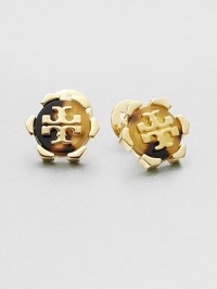 Signature logos over glossy resin in a 16k goldplated setting. 16k goldplated brassResinSize, about .5Post backImported Signature logos over glossy resin in a 16k goldplated setting. 16k goldplated brassResinSize, about .5Post backImported