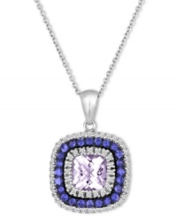 Shimmering and resplendent. Le Vian's exquisite cushion-cut pendant features rows of round-cut amethyst (1-5/8 ct. t.w.), diamond (1/3 ct. t.w.) and sapphire (1/2 ct. t.w.) in 14k white gold. Approximate length: 18 inches. Approximate drop: 3/4 inch. Shimmering and resplendent. Le Vian's exquisite cushion-cut pendant features rows of round-cut amethyst (1-5/8 ct. t.w.), diamond (1/3 ct. t.w.) and sapphire (1/2 ct. t.w.) in 14k white gold. Approximate length: 18 inches. Approximate drop: 3/4 inch.