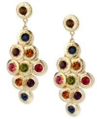 Beauty comes in bunches. This pair of chandelier earrings from Haskell is crafted from gold-tone mixed metal with glass beads making a colorful statement. Approximate drop: 3 inches. Beauty comes in bunches. This pair of chandelier earrings from Haskell is crafted from gold-tone mixed metal with glass beads making a colorful statement. Approximate drop: 3 inches.
