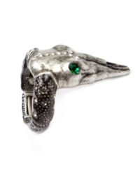 Hauntingly haute. RACHEL Rachel Roy's adjustable skull ring conveys edgy, gothic glamour. Set in silver tone mixed metal, it's embellished with sparkling green crystals. Ring adjusts to fit finger. Hauntingly haute. RACHEL Rachel Roy's adjustable skull ring conveys edgy, gothic glamour. Set in silver tone mixed metal, it's embellished with sparkling green crystals. Ring adjusts to fit finger.