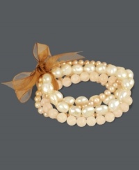 Layer up on style and sophistication. Bracelet features five rows of white (4-1/2-5 mm) and pink (8-9 mm) cultured freshwater pearls and pretty rose quartz beads (79-1/5 ct. t.w.). Bracelets stretch to fit wrist. Approximate length: 7-1/2 inches. Layer up on style and sophistication. Bracelet features five rows of white (4-1/2-5 mm) and pink (8-9 mm) cultured freshwater pearls and pretty rose quartz beads (79-1/5 ct. t.w.). Bracelets stretch to fit wrist. Approximate length: 7-1/2 inches.