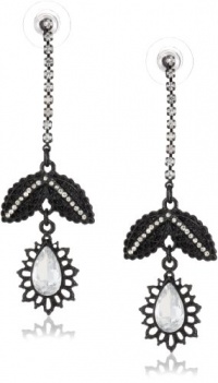 Betsey Johnson Iconic Jet Filigree Leaf and Crystal Teardrop Earrings Betsey Johnson Iconic Jet Filigree Leaf and Crystal Teardrop Earrings