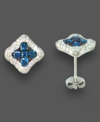 Accessorize with exotic beauty. These gorgeous Bella Bleu by Effy Collection 14k white gold earrings feature round-cut white and Caribbean blue diamonds (1-1/6 ct. t.w.).