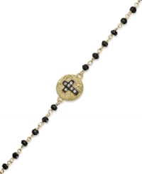 A fashionable look to raise your spirits. This bracelet, set in 14k gold over sterling silver and oxidized sterling silver, features rosary jet beads and cubic zirconia accents for a stylish touch. Approximate length: 7-1/2 inches + 1-1/2 extender. Approximate charm diameter: 1/2 inch. A fashionable look to raise your spirits. This bracelet, set in 14k gold over sterling silver and oxidized sterling silver, features rosary jet beads and cubic zirconia accents for a stylish touch. Approximate length: 7-1/2 inches + 1-1/2 extender. Approximate charm diameter: 1/2 inch.