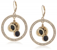 Anne Klein Dalton Black Gold-Tone Black Leather Orbital Hoop Earrings Anne Klein Dalton Black Gold-Tone Black Leather Orbital Hoop Earrings