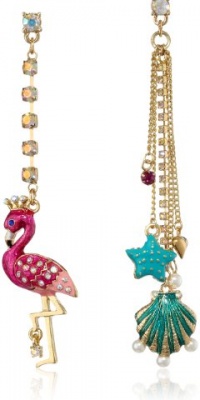 Betsey Johnson Jewels of the Sea Flamingo and Sea Shell Mismatch Drop Earrings