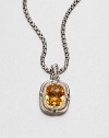 From the Labyrinth Collection. A stunning, faceted citrine stone surrounded by sparkling diamonds set in sleek sterling silver on an iconic cable bale. CitrineDiamonds, .19 tcwSterling silverSize, about .55Fixed baleImported Please note: Chain sold separately. 
