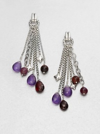 From the Bijoux Collection. Amethyst, garnet and carnelian on sterling silver chains makes for a pretty style with plenty of movement. Amethyst, garnet and carnelianSterling silverDrop, about 3Post backImported 