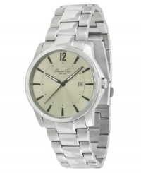 Update your classic watch with this modern & stylish version by Kenneth Cole New York. Stainless steel bracelet and round case. Gray dial with black stick indices, logo, date window and numeral at twelve o'clock. Analog movement. Water resistant to 30 meters. Limited lifetime warranty. Update your classic watch with this modern & stylish version by Kenneth Cole New York. Stainless steel bracelet and round case. Gray dial with black stick indices, logo, date window and numeral at twelve o'clock. Analog movement. Water resistant to 30 meters. Limited lifetime warranty.