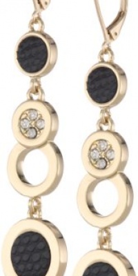 Anne Klein Dalton Black Gold-Tone Black Leather Linear Drop Earrings Anne Klein Dalton Black Gold-Tone Black Leather Linear Drop Earrings