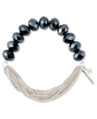 Half beads, half chains, all style. This half stretch bracelet from Kenneth Cole New York is crafted from silver-tone mixed metal with faceted glass cherry beads for a winning combination. Approximate length: 7-1/2 inches. Half beads, half chains, all style. This half stretch bracelet from Kenneth Cole New York is crafted from silver-tone mixed metal with faceted glass cherry beads for a winning combination. Approximate length: 7-1/2 inches.