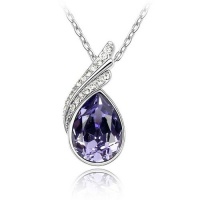 Purple Crystal Pendant, 18K Gold Plated Tear Drop Women Necklace with Free 18 Chain Purple Crystal Pendant, 18K Gold Plated Tear Drop Women Necklace with Free 18 Chain