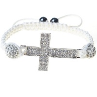 Silver Tone Cross White Crystals Cord Macrame Beaded Adjustable Bracelet Silver Tone Cross White Crystals Cord Macrame Beaded Adjustable Bracelet