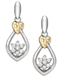 Freshen your look with a hint of floral-shaped sparkle. These stunning drop earrings combine a sterling silver and 14k gold setting with round-cut diamonds (1/10 ct. t.w.) in a pretty daisy shape. Approximate drop: 1/2 inch. Freshen your look with a hint of floral-shaped sparkle. These stunning drop earrings combine a sterling silver and 14k gold setting with round-cut diamonds (1/10 ct. t.w.) in a pretty daisy shape. Approximate drop: 1/2 inch.