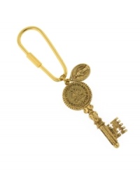 Keep yourself organized in saintly style. Vatican's key chain features an intricate filigree key featuring an engraving of the words, The Vatican Library Collection, and an oval-shaped charm featuring the Virgin Mary. Crafted in gold tone mixed metal. Approximate length: 2-1/2 inches. Keep yourself organized in saintly style. Vatican's key chain features an intricate filigree key featuring an engraving of the words, The Vatican Library Collection, and an oval-shaped charm featuring the Virgin Mary. Crafted in gold tone mixed metal. Approximate length: 2-1/2 inches.