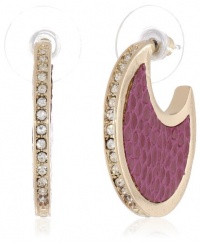 Anne Klein Dalton Gold-Tone Cranberry Leather Hoop Earrings Anne Klein Dalton Gold-Tone Cranberry Leather Hoop Earrings