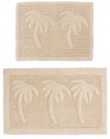 2 Piece Bath Rug Set - Palm Tree Ivory by Cotton Craft - 100% Pure Cotton - High Quality - Super Soft and Plush - Hand Tufted Heavy Weight Durable Construction - Larger Rug is 21x32 Oblong and Second rug is Oblong 18x24 - Other Styles - Large Scroll, New 