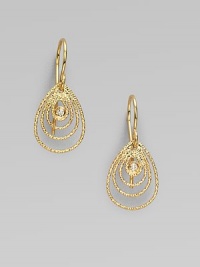 A stunning 18k gold design featuring graduated teardrop shapes with a dazzling diamond center. 18k goldDiamonds, .4 tcwLength, about 1Hook backMade in Italy A stunning 18k gold design featuring graduated teardrop shapes with a dazzling diamond center. 18k goldDiamonds, .4 tcwLength, about 1Hook backMade in Italy