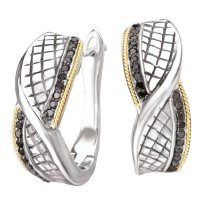 925 Silver, Black & White Diamond Twist Earrings with 18k Gold Accents (0.32ctw) 925 Silver, Black & White Diamond Twist Earrings with 18k Gold Accents (0.32ctw)