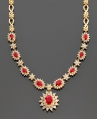 Experience timeless beauty with Royalty Inspired by Effy Collection's lovely necklace featuring oval-cut rubies (4-3/8 ct. t.w.) and round-cut diamonds (2-1/3 ct. t.w.). Crafted in 14k gold. Approximate length: 18 inches. Approximate drop: 3/4 inch. Experience timeless beauty with Royalty Inspired by Effy Collection's lovely necklace featuring oval-cut rubies (4-3/8 ct. t.w.) and round-cut diamonds (2-1/3 ct. t.w.). Crafted in 14k gold. Approximate length: 18 inches. Approximate drop: 3/4 inch.