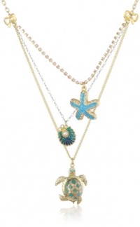 Betsey Johnson Jewels of the Sea Turtle 3 Row Necklace, 18 Betsey Johnson Jewels of the Sea Turtle 3 Row Necklace, 18