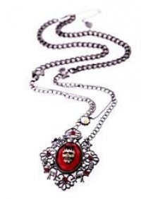 GOTH LUXE PUNK SKULL RED MEDALLION PENDANT GOTHIC NECKLACE WITH ANTIQUED CHAIN GOTH LUXE PUNK SKULL RED MEDALLION PENDANT GOTHIC NECKLACE WITH ANTIQUED CHAIN