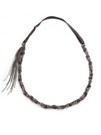THE LOOKTwisted silver-tone chains and crystals Adjustable ribbon detailTHE FITAbout 26 long10MM grosgrain tieTHE MATERIAL70% crystal/30% metalORIGINMade in USA THE LOOKTwisted silver-tone chains and crystals Adjustable ribbon detailTHE FITAbout 26 long10MM grosgrain tieTHE MATERIAL70% crystal/30% metalORIGINMade in USA