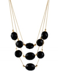 Believe your eyes when looking at this frontal necklace from Kenneth Cole New York. Crafted from gold-tone mixed metal, black faceted beads appear in multiple rows for a dazzling effect. Approximate length: 16 inches + 3-inch extender. Approximate drop: 3 inches. Believe your eyes when looking at this frontal necklace from Kenneth Cole New York. Crafted from gold-tone mixed metal, black faceted beads appear in multiple rows for a dazzling effect. Approximate length: 16 inches + 3-inch extender. Approximate drop: 3 inches.