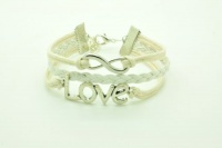 White Rope and White Braided Leather Steampunk Adjustable Vintage Silver Karma Bracelet,infinity Wish Love Bracelet 1149r White Rope and White Braided Leather Steampunk Adjustable Vintage Silver Karma Bracelet,infinity Wish Love Bracelet 1149r