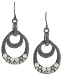 Shapely chic. Kenneth Cole New York's oval drop earrings are crafted from hematite-tone mixed metal with glass pave crystal accents adding a lustrous touch. Approximate drop: 1-1/2 inches. Shapely chic. Kenneth Cole New York's oval drop earrings are crafted from hematite-tone mixed metal with glass pave crystal accents adding a lustrous touch. Approximate drop: 1-1/2 inches.