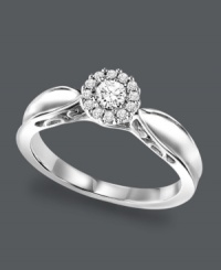 The perfect proposal. This exquisite diamond engagement ring highlights several round-cut diamonds (1/4 ct. t.w.) in a sparkling circular pattern. Crafted in a polished sterling silver band with tapered edges. Sizes 5-8. The perfect proposal. This exquisite diamond engagement ring highlights several round-cut diamonds (1/4 ct. t.w.) in a sparkling circular pattern. Crafted in a polished sterling silver band with tapered edges. Sizes 5-8.