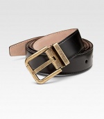 A fine calfskin leather belt finished with a distressed metal buckle. About 1¾ wide Made in Italy 
