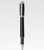 From the Origin Collection, this Fineliner with spring mechanism is set in sterling silver with black resin barrel and cap.FinelinerResin with embossed logo emblemPlatinum-plated clipUses Fineliner and Rollerball refillsAbout 5½ longMade in Germany