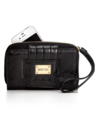 Dial up your fab factor with this Kenneth Cole Reaction wristlet that offers a posh place to stash your phone, cash, cards and ID. Dressed in a luxe logo-embossed pattern and golden hardware, it's the perfect companion for any outing. Dial up your fab factor with this Kenneth Cole Reaction wristlet that offers a posh place to stash your phone, cash, cards and ID. Dressed in a luxe logo-embossed pattern and golden hardware, it's the perfect companion for any outing.