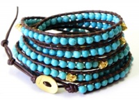 Chan Luu Turquoise Gold Skull Wrap Bracelet on Brown Leather Chan Luu Turquoise Gold Skull Wrap Bracelet on Brown Leather