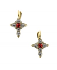 What better way to express your faith than with the religious-inspired designs of Vatican? These chic drop earrings features intricate crosses decorated with round-cut clear crystals and a square-cut red crystal center. Crafted in gold tone mixed metal. Approximate drop: 3/4 inch. What better way to express your faith than with the religious-inspired designs of Vatican? These chic drop earrings features intricate crosses decorated with round-cut clear crystals and a square-cut red crystal center. Crafted in gold tone mixed metal. Approximate drop: 3/4 inch.